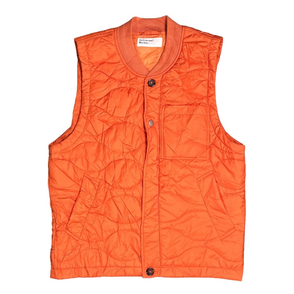 Universal Works Carlton Quilted Padded Orange Zip Gilet Vest Jacket Mens Medium